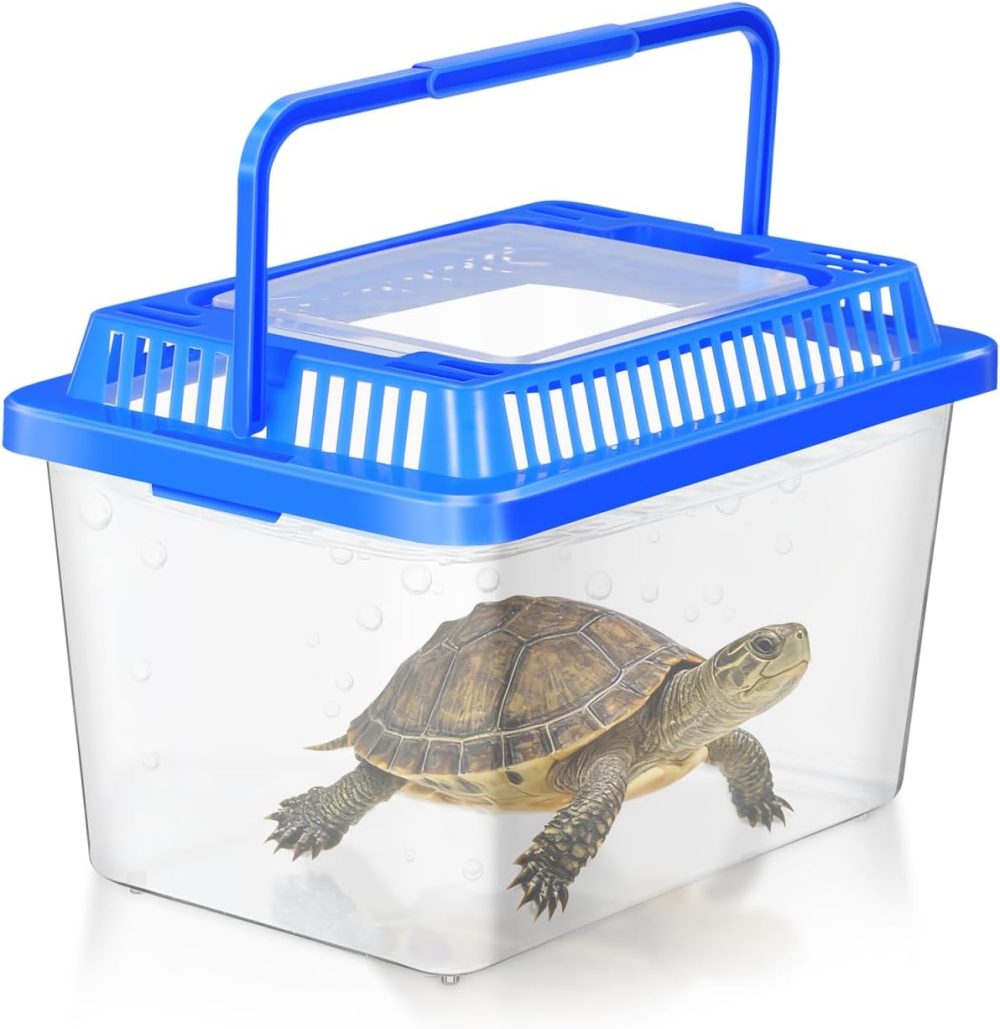 Small Fish Tank, Plastic Fish Aquarium Portable Tank Turtle Carrying Aquarium Reptile for Small Animals Terrarium Insects Turtles, Sturdy Plastic, Ventilation Grills, Handle
