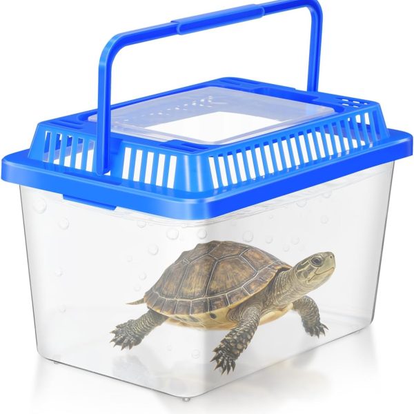 Small Fish Tank, Plastic Fish Aquarium Portable Tank Turtle Carrying Aquarium Reptile for Small Animals Terrarium Insects Turtles, Sturdy Plastic, Ventilation Grills, Handle