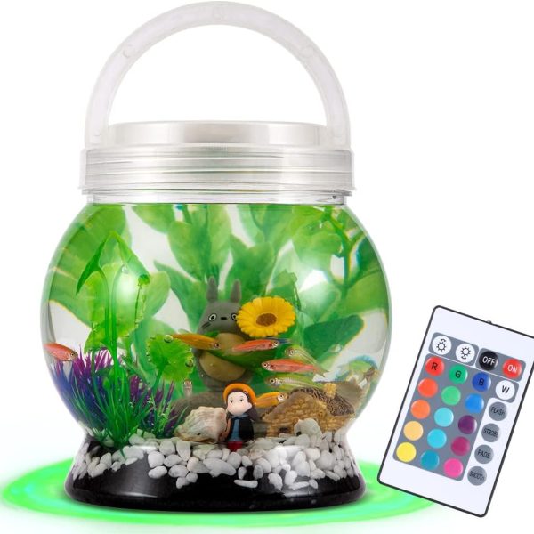 Small Betta Fish Tank Decorations Set-Aquarium with 20 Color LED Lighting,Fish Night Light Aquarium for Kids,0.5-Gallon,Transparent
