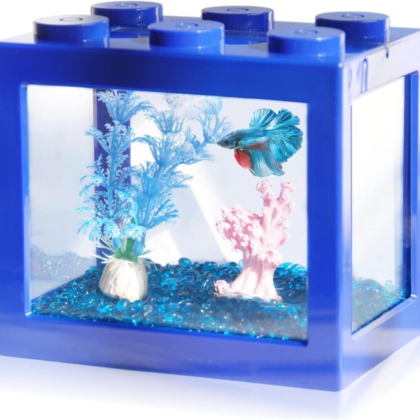 Small Betta Fish Tank, Stackable Mini Fish Tank Aquarium Tank Kit, 3/5 Gallon Rectangular Fish Bowl with Aquarium Gravel Decoration, Tiny Cube Tank for Seaweed Balls Sea Monkeys