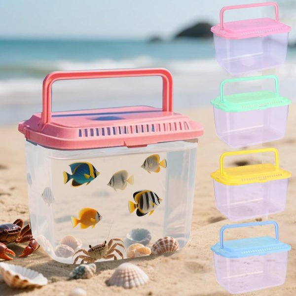 Beach Aquarium,4PCS Fish Transport Container,Fun Travel Portable Fish Tank,Plastic Clear Fish Bucket,Beach Vacation Essentials for Kids,Beach Must Haves Crab Catching Kit,Small