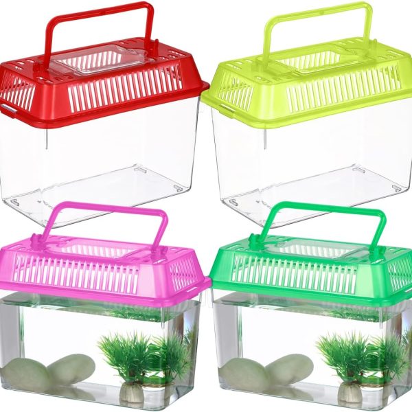 4pcs Mini Fish Tank: Portable Handheld Fish Tank Lightweight Aquarium Mini Portable Snail Terrarium Crabs Habitat for Shrimp Turtle Shrimp Goldfish Beach Toys Plastic (Random Color) 5.89X4.32X3.73In