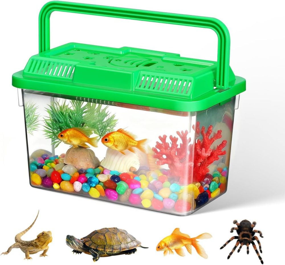 Portable Mini Plastic Fish Tank Clear Terrarium for Betta Fish Turtles and Reptiles Stylish Handheld Aquarium with Design for Pet Care and Observation