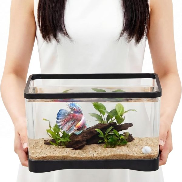 2 Gallon Plastic Rectangular Fish Tank, Aquarium for Betta Fish Reptiles Succulents Flower Centerpiece, Shatterproof with Clear Clarity for Home Office Desktop Decors(Black)